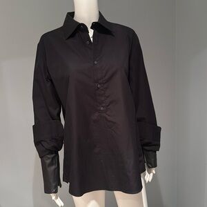 Christopher Kane Womens 1/2 Button Italian Blouse Tag Size 6 Leather Lined Cuffs